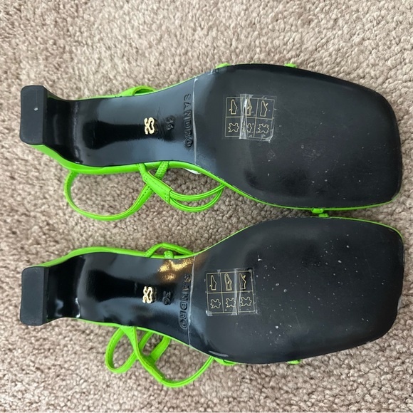 NEW Sandro Paris Strapped Leather Sandals Faye Neon Green Heels - Picture 6 of 9